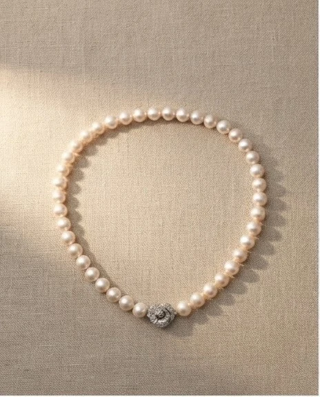 Pearl necklace photographed in Drape